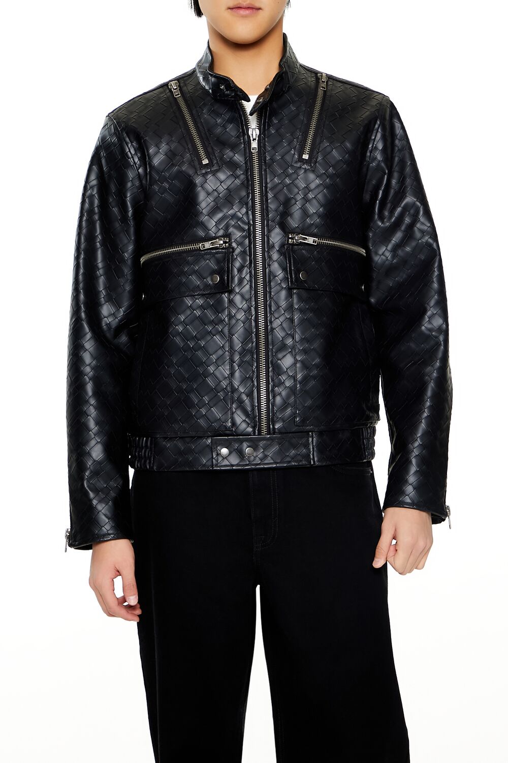  Forever 21 Basketwoven Trucker Jacket - black-swatch - Bonton