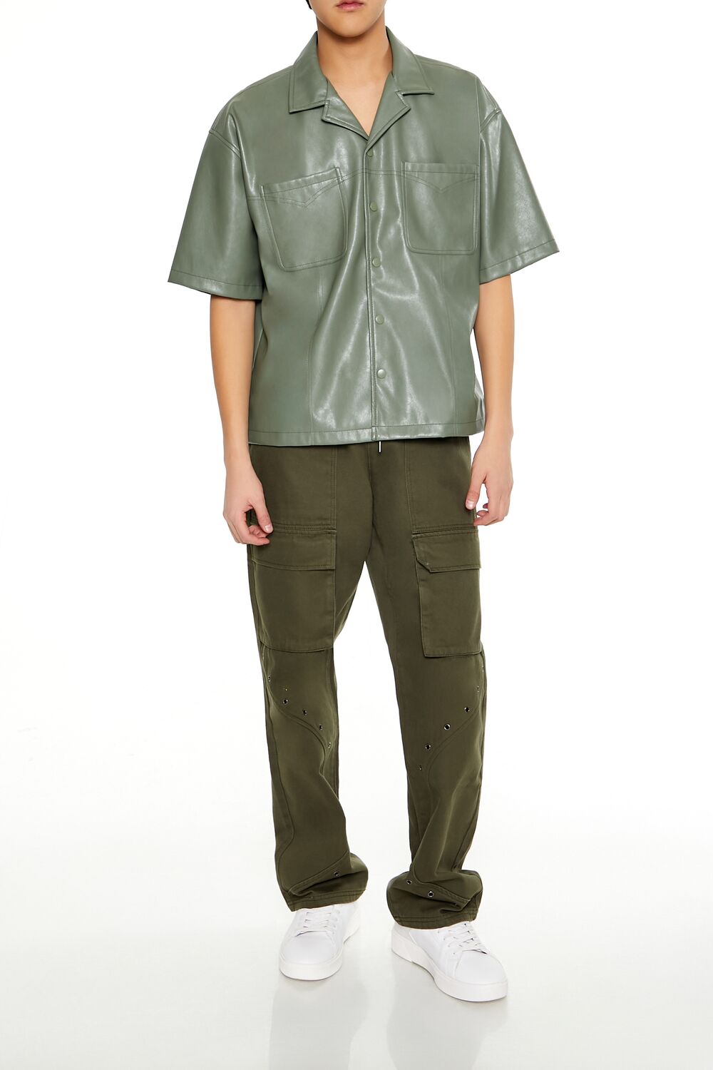  Forever 21 Mid-Rise Drawstring Cargo Pants - olive - Bonton