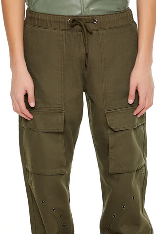 Mid-Rise Drawstring Cargo Pants