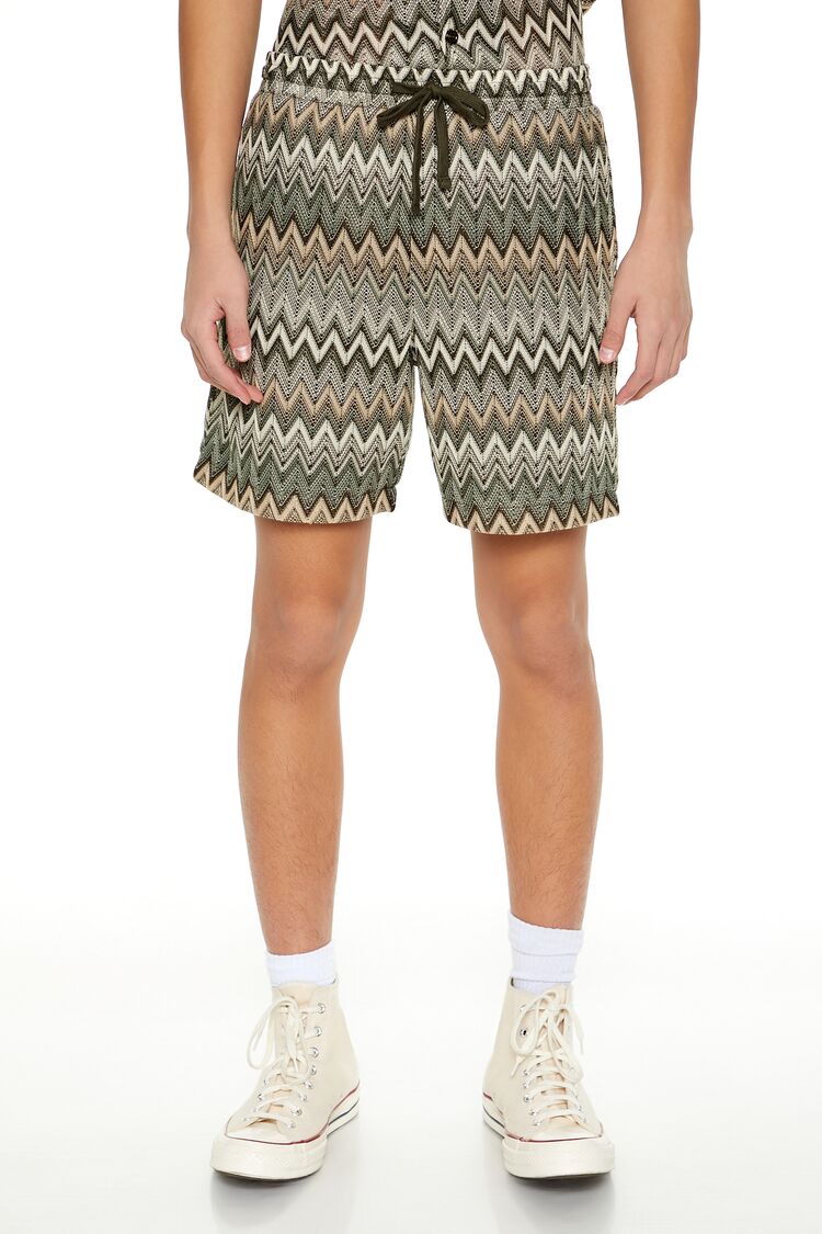  Forever 21 Multi Zigzag Drawstring Shorts - olive-multi - Bonton