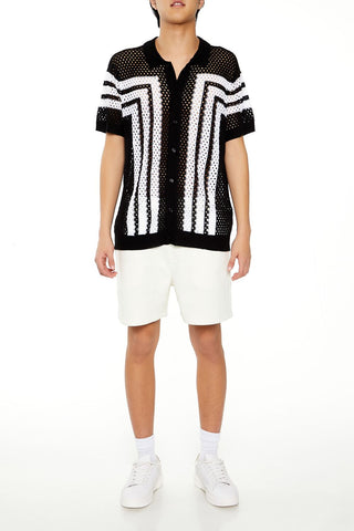 Striped Crochet Polo Shirt
