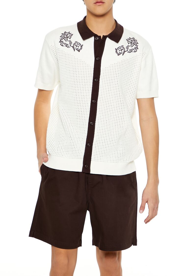  Forever 21 Floral Embroidered Crochet Shirt - cream cocoa - Bonton