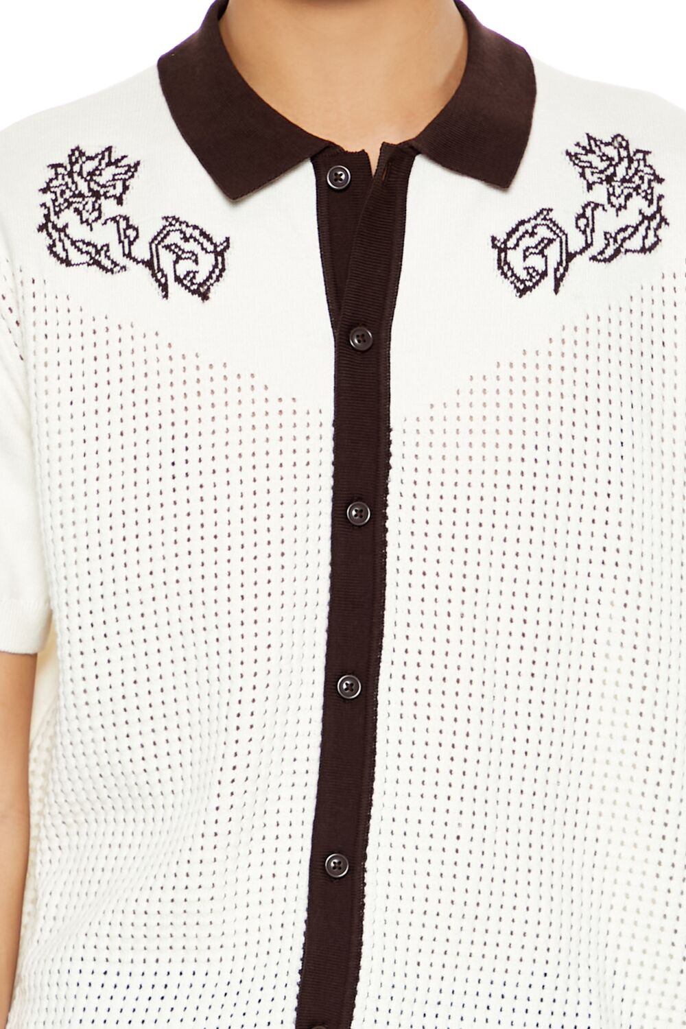  Forever 21 Floral Embroidered Crochet Shirt - cream cocoa - Bonton