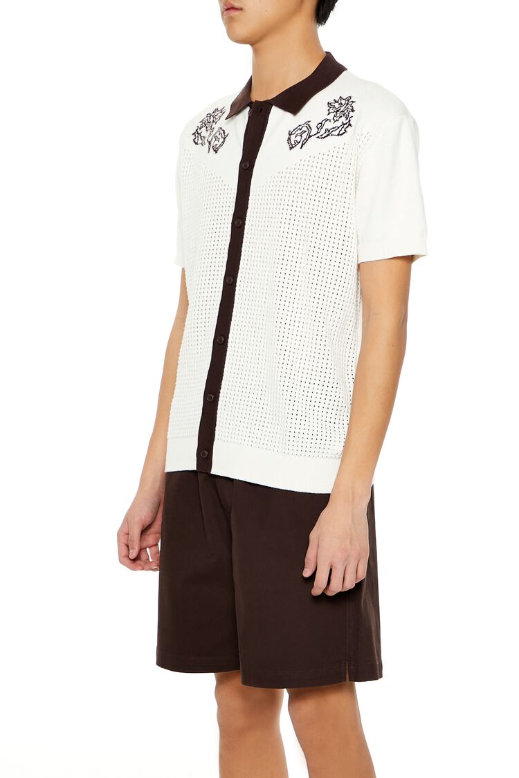  Forever 21 Floral Embroidered Crochet Shirt - cream cocoa - Bonton