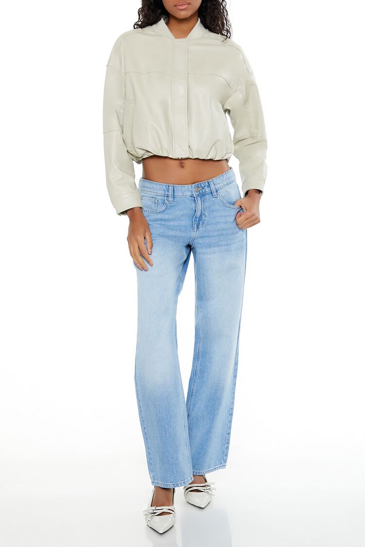  Forever 21 Faux Leather Cropped Bomber Jacker - black-swatch - Bonton