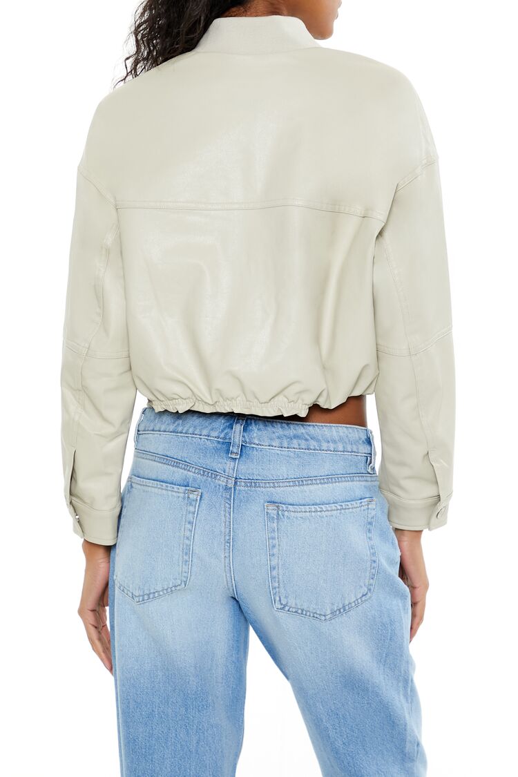  Forever 21 Faux Leather Cropped Bomber Jacker - black-swatch - Bonton