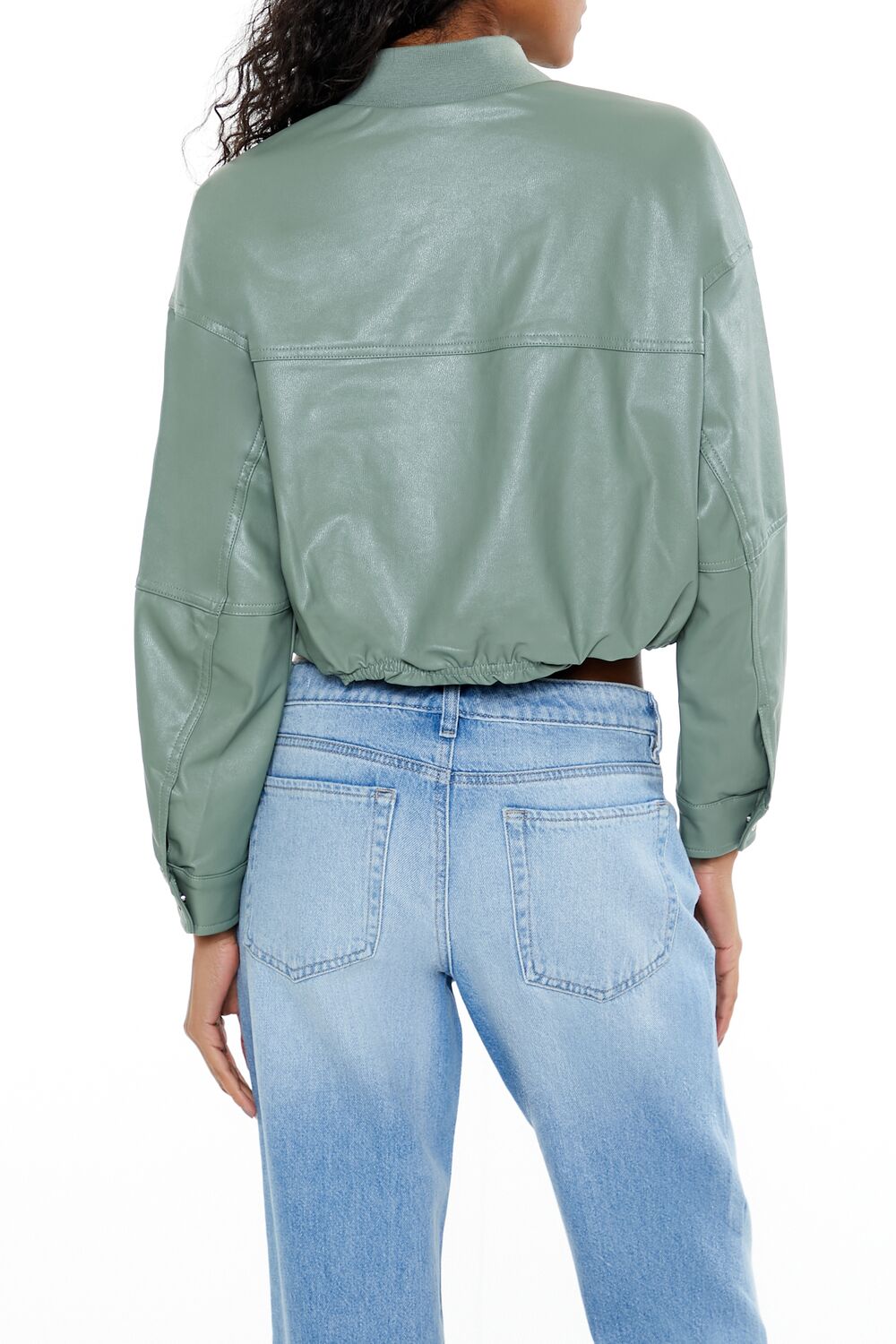  Forever 21 Faux Leather Cropped Bomber Jacker - black-swatch - Bonton