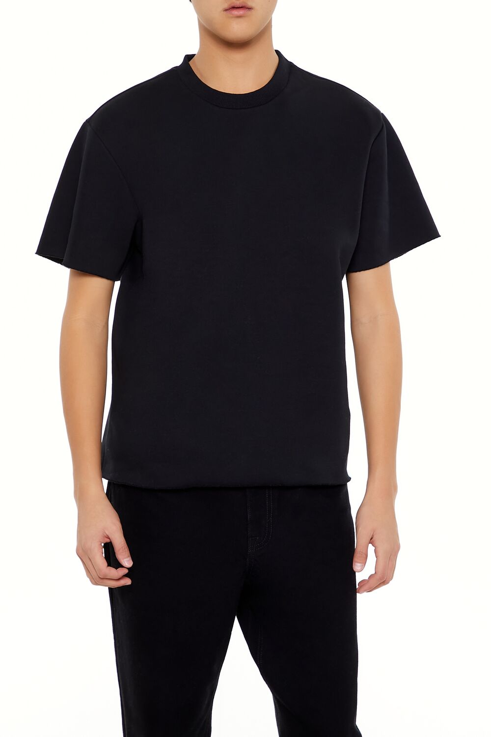  Forever 21 Athletic Cropped Short-Sleeve Raw-Cut Tee - black - Bonton
