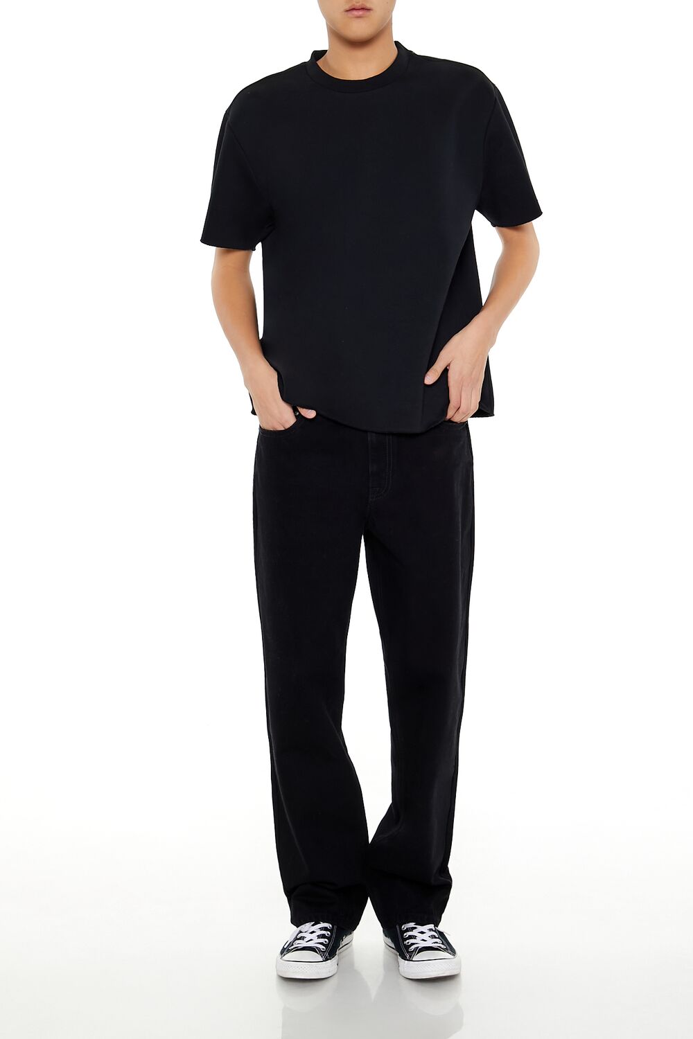  Forever 21 Athletic Cropped Short-Sleeve Raw-Cut Tee - black - Bonton