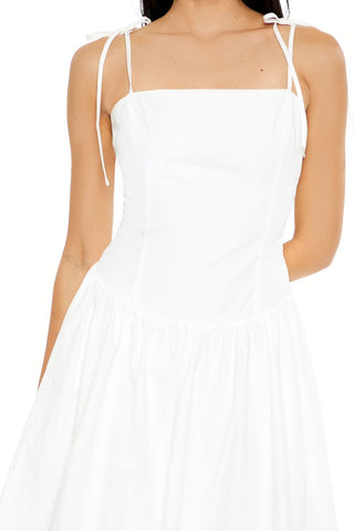 Bubble-Hem Tie-Strap Midi Dress