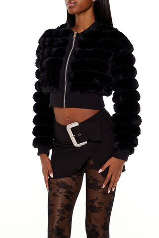 Faux Fur Cropped Bomber Jacket