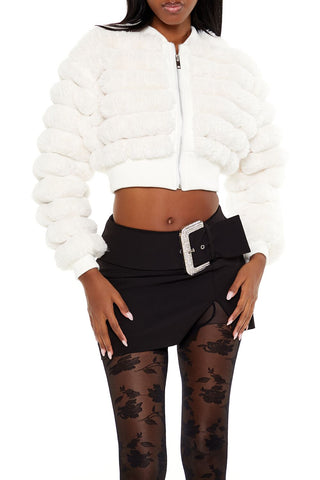 Faux Fur Cropped Bomber Jacket
