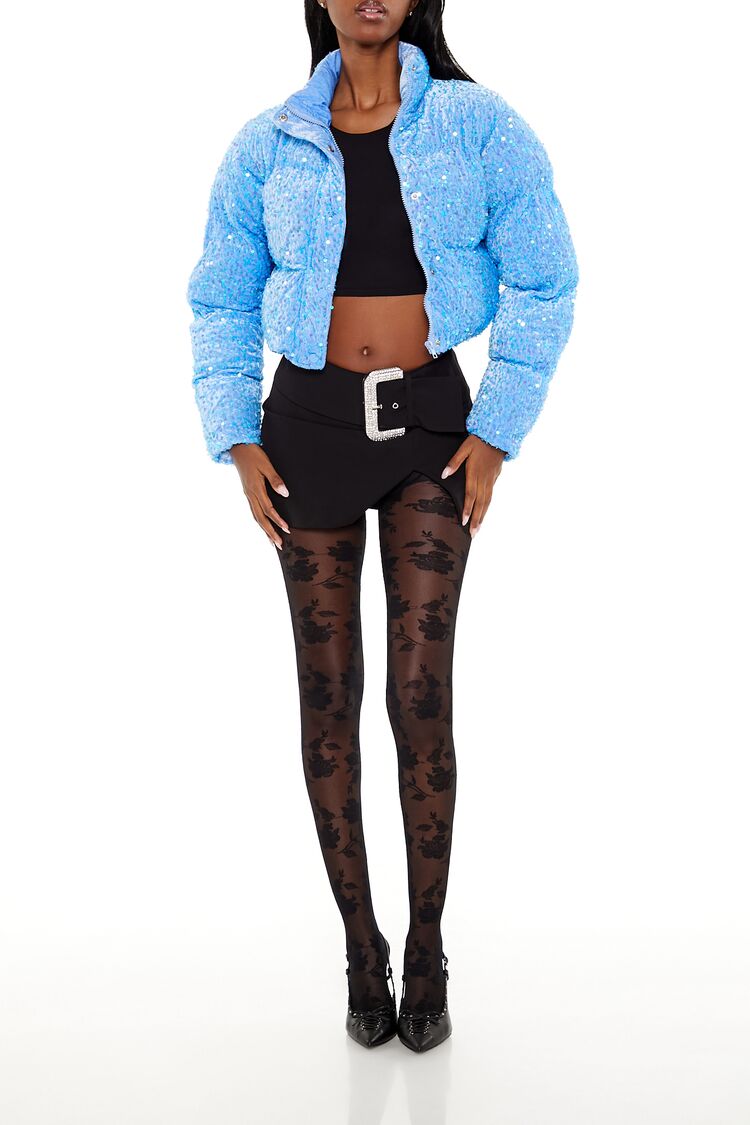  Forever 21 Sequin Faux Fur Puffer Jacket - black - Bonton