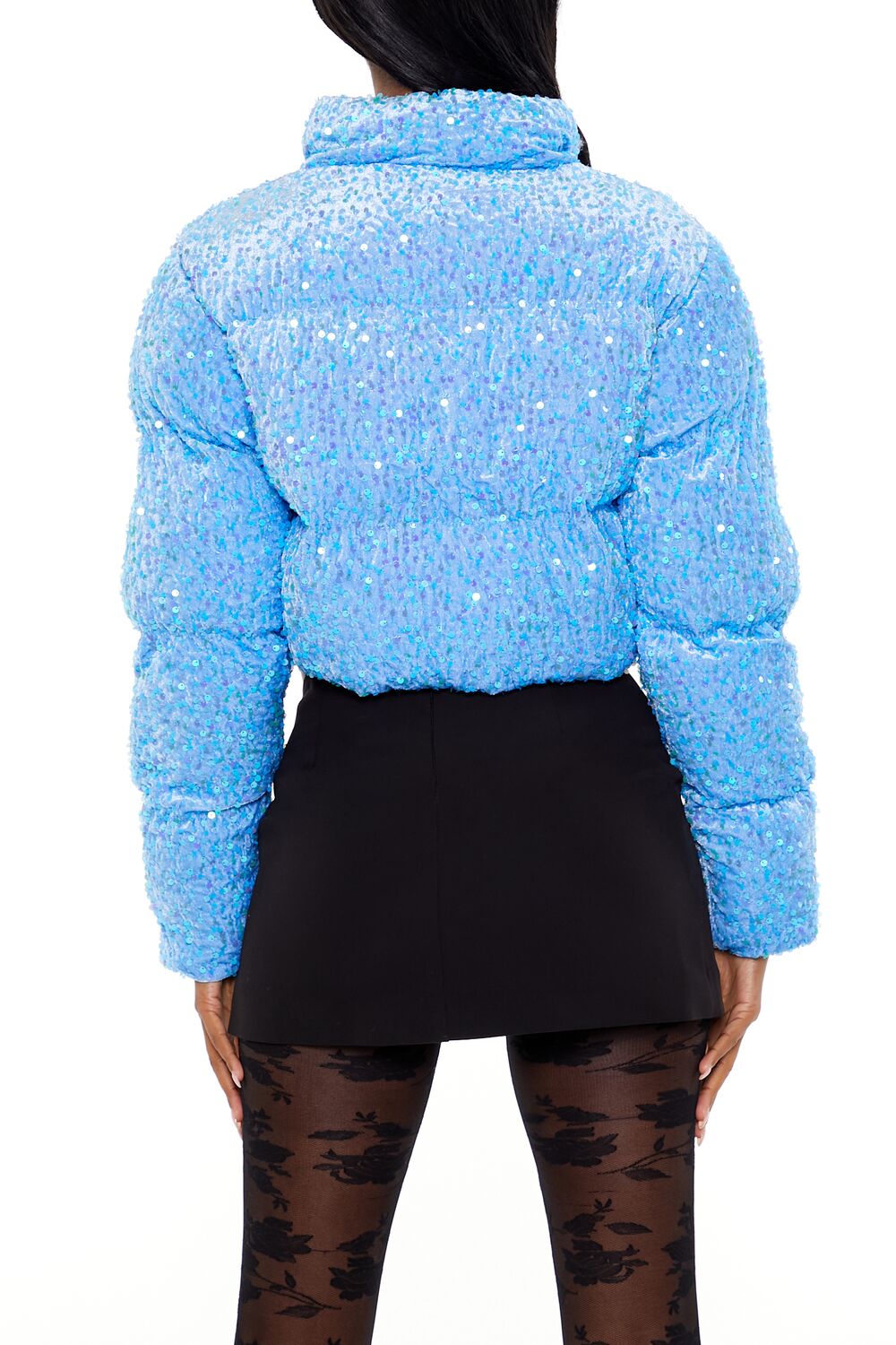  Forever 21 Sequin Faux Fur Puffer Jacket - black - Bonton