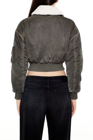 Oil Wash Cropped Bomber Jacket