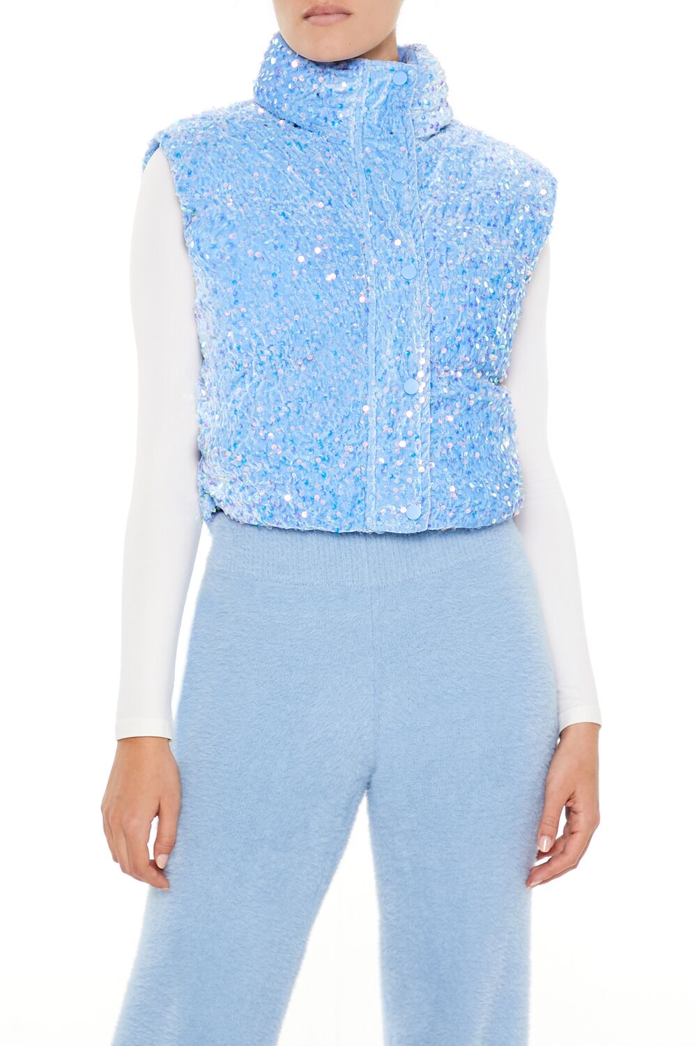  Forever 21 Iridescent Sequin Faux Fur Vest - pink - Bonton
