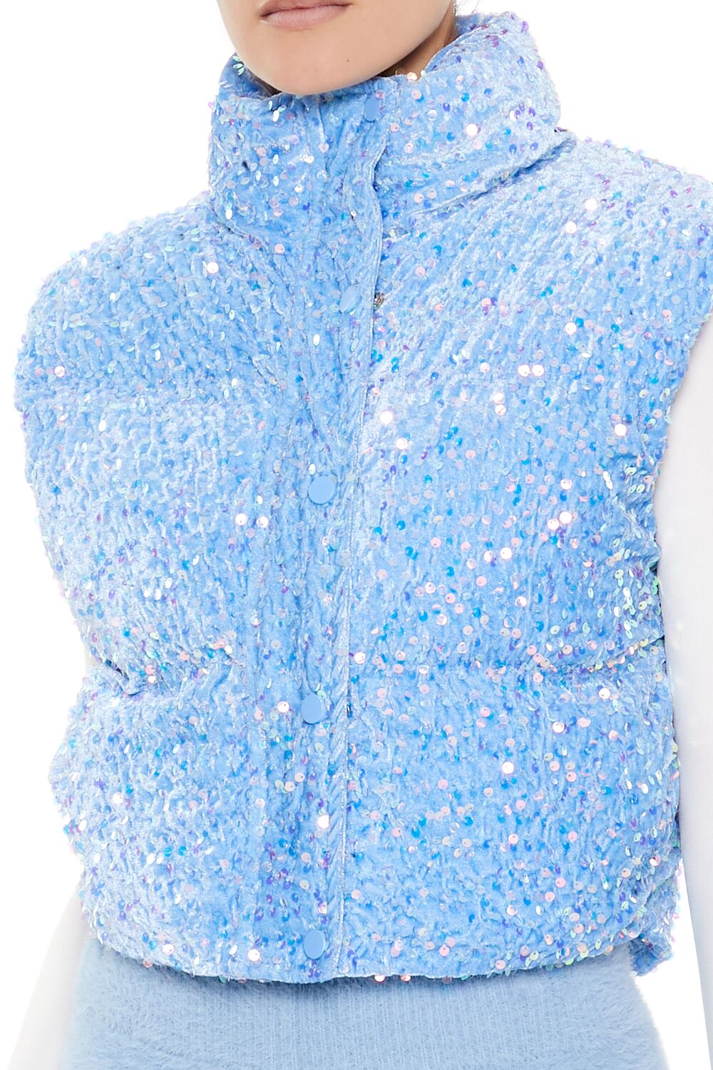  Forever 21 Iridescent Sequin Faux Fur Vest - pink - Bonton