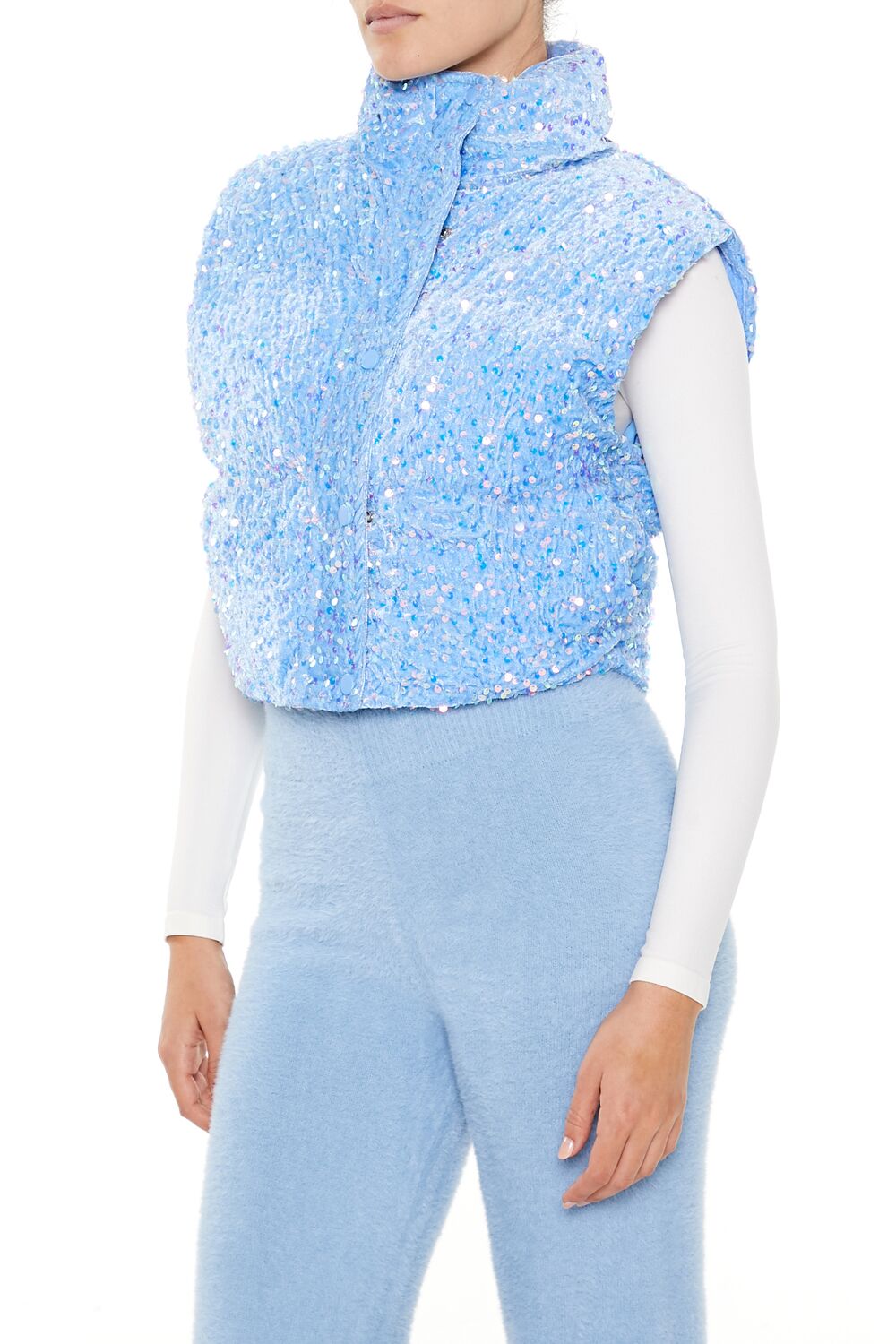  Forever 21 Iridescent Sequin Faux Fur Vest - pink - Bonton