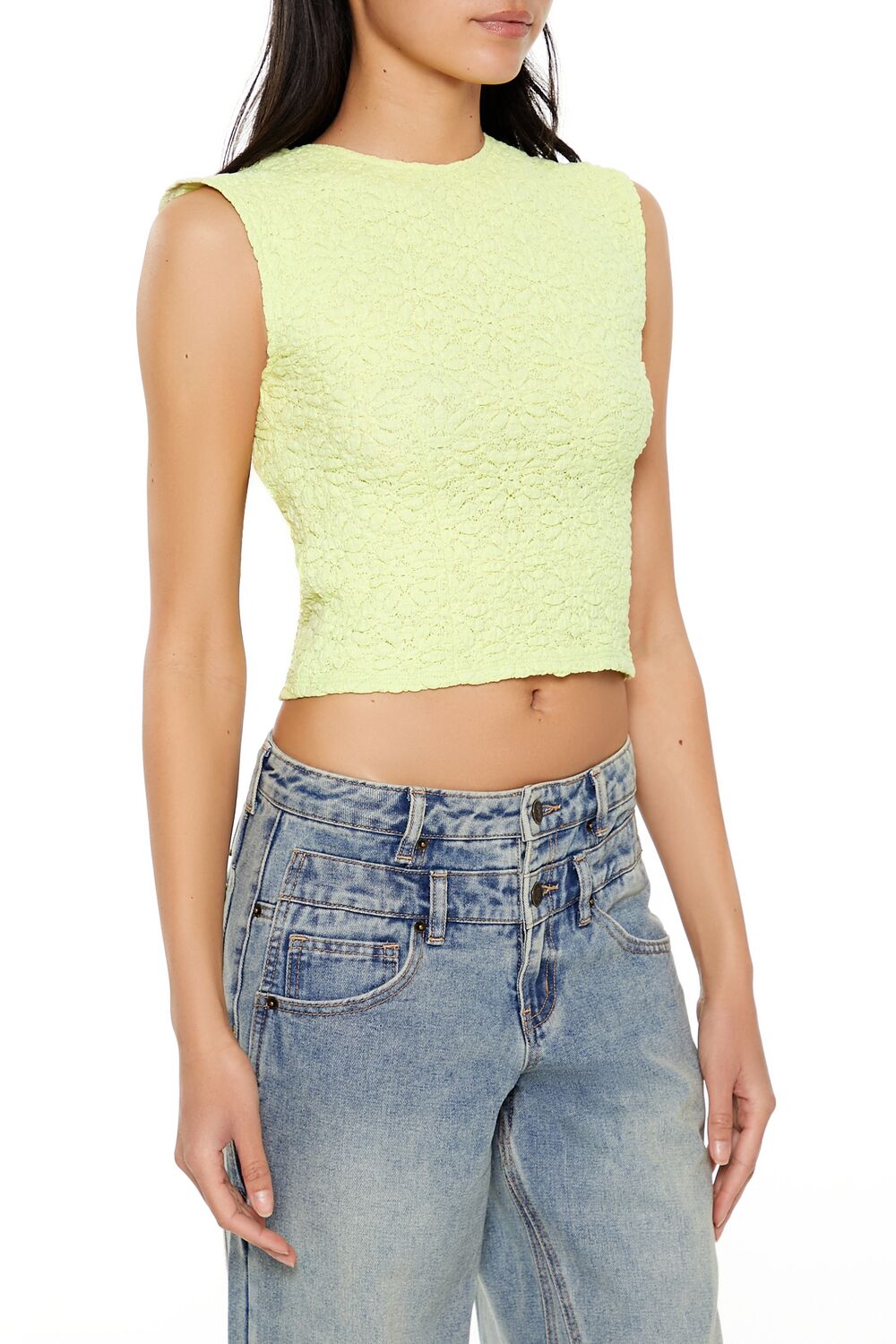  Forever 21 Floral Tie-Back Crop Top - pale green - Bonton