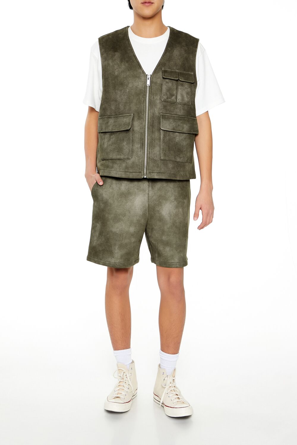  Forever 21 Mineral Wash Cargo Vest - olive - Bonton