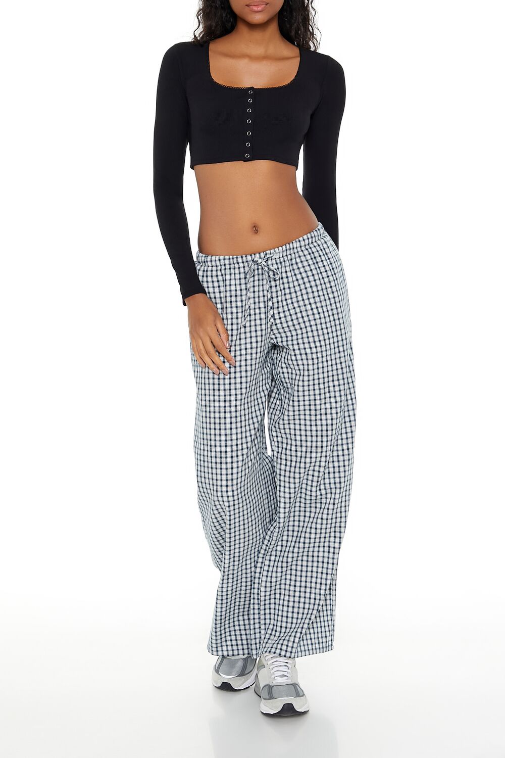  Forever 21 Picot-Trim Crop Top - dark navy - Bonton