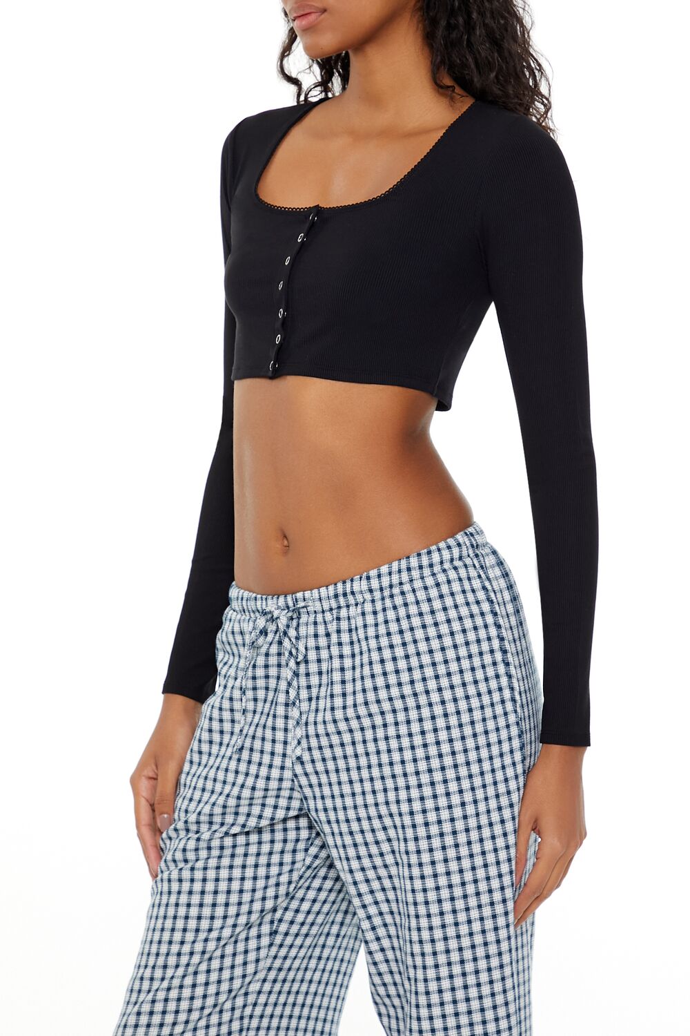  Forever 21 Picot-Trim Crop Top - dark navy - Bonton