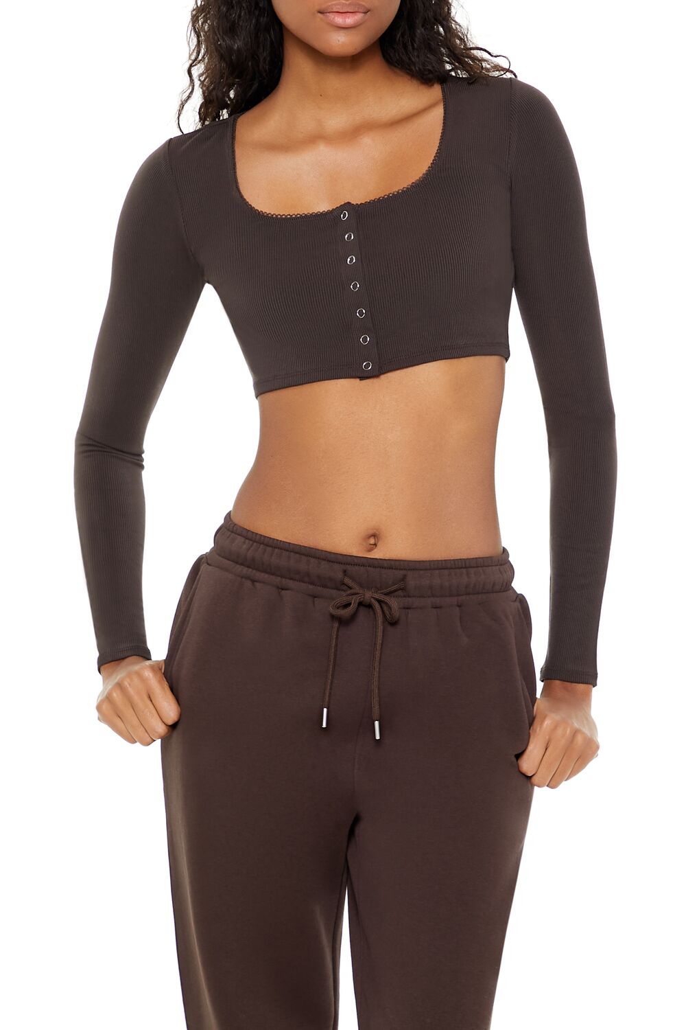  Forever 21 Picot-Trim Crop Top - dark navy - Bonton