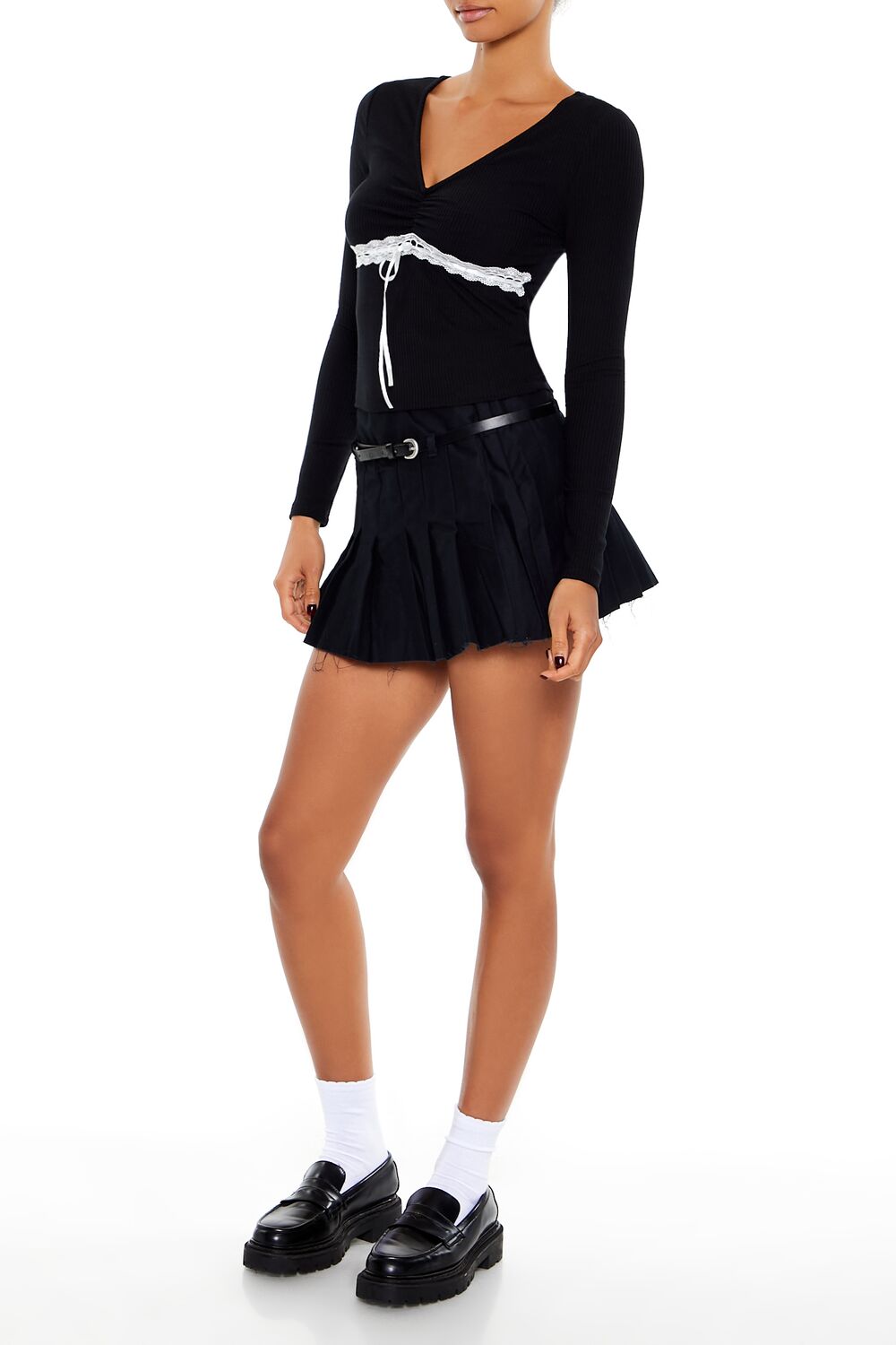  Forever 21 Pleated A-Line Mini Skirt - black - Bonton