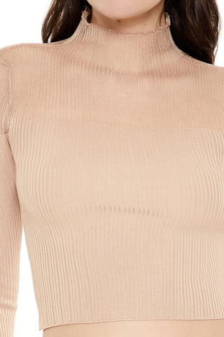 Mock Neck Sweater-Knit Crop Top