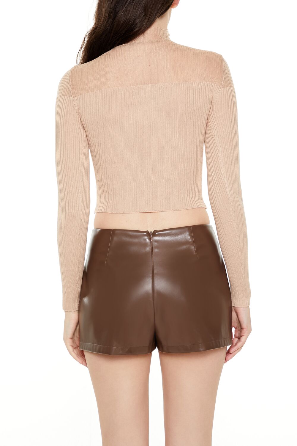  Forever 21 Mock Neck Sweater-Knit Crop Top - taupe - Bonton