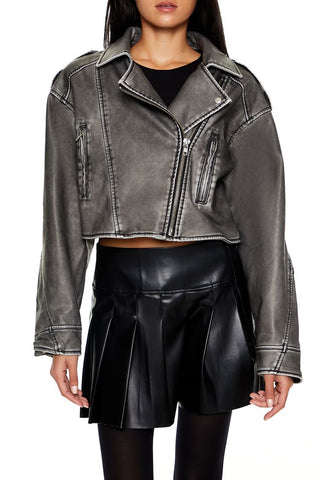 Faux Leather Cropped Moto Jacket