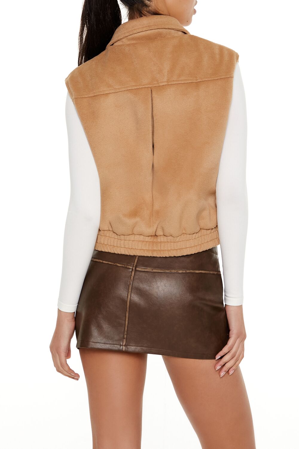  Forever 21 Brushed Zip-Up Vest - taupe - Bonton