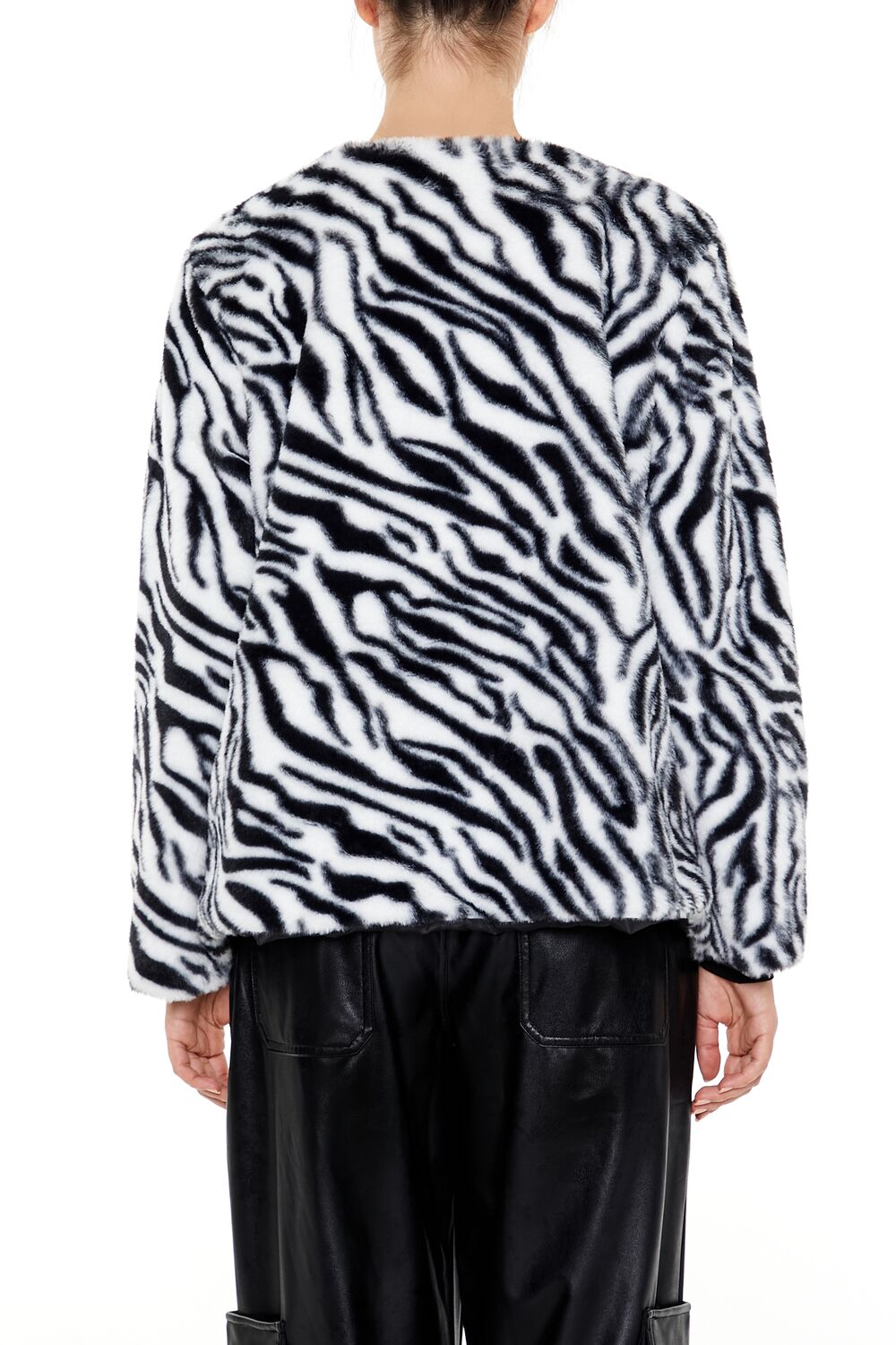  Forever 21 Zebra Print Faux Fur Coat - black-white - Bonton