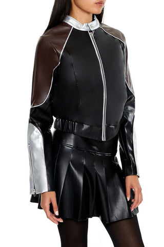 Metallic Colorblock Moto Jacket