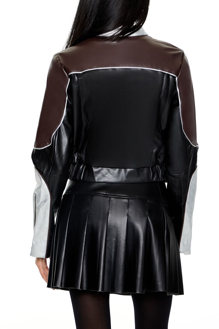  Forever 21 Metallic Colorblock Moto Jacket - black - Bonton