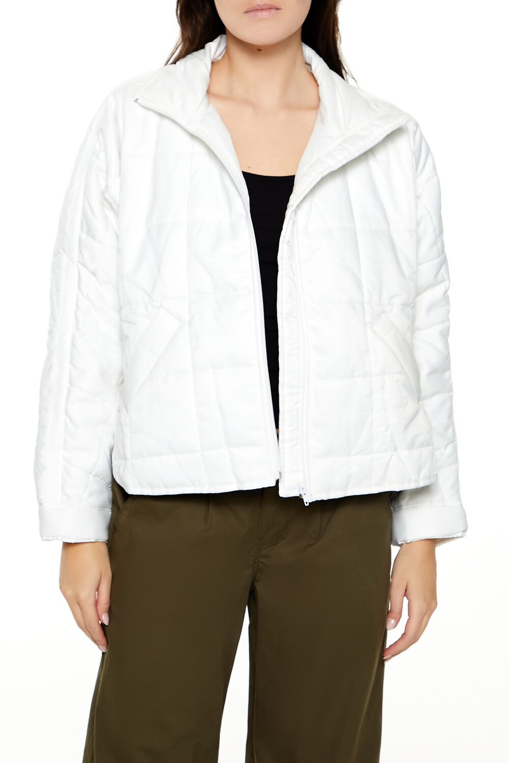  Forever 21 Quilted Dolphin-Hem Jacket - white - Bonton