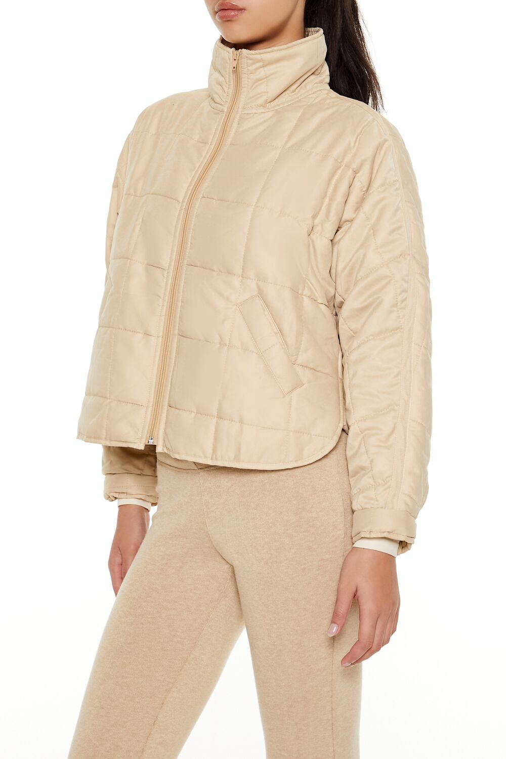  Forever 21 Quilted Dolphin-Hem Jacket - white - Bonton