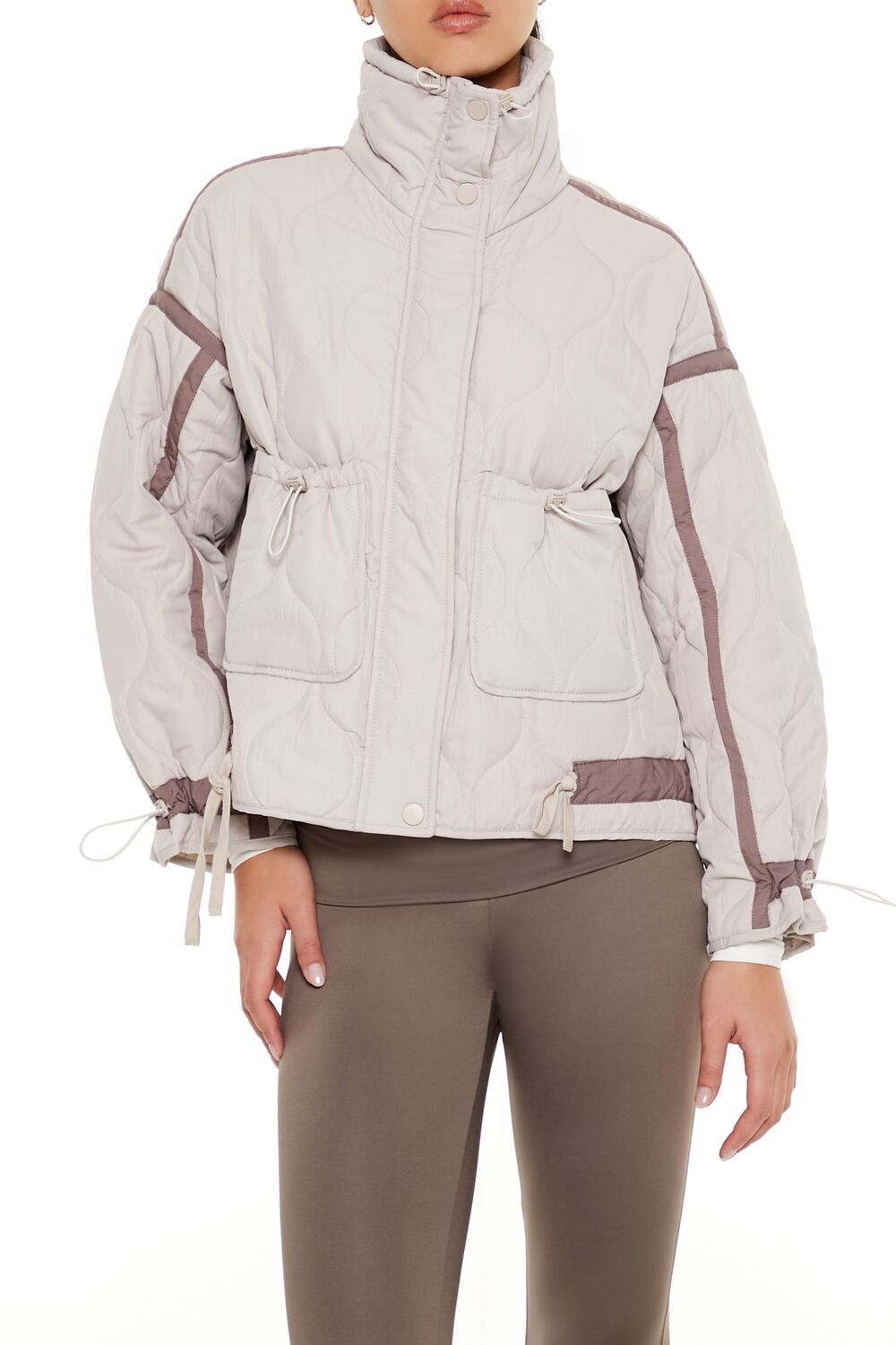  Forever 21 Quilted Two-Tone Puffer Jacket - white - Bonton