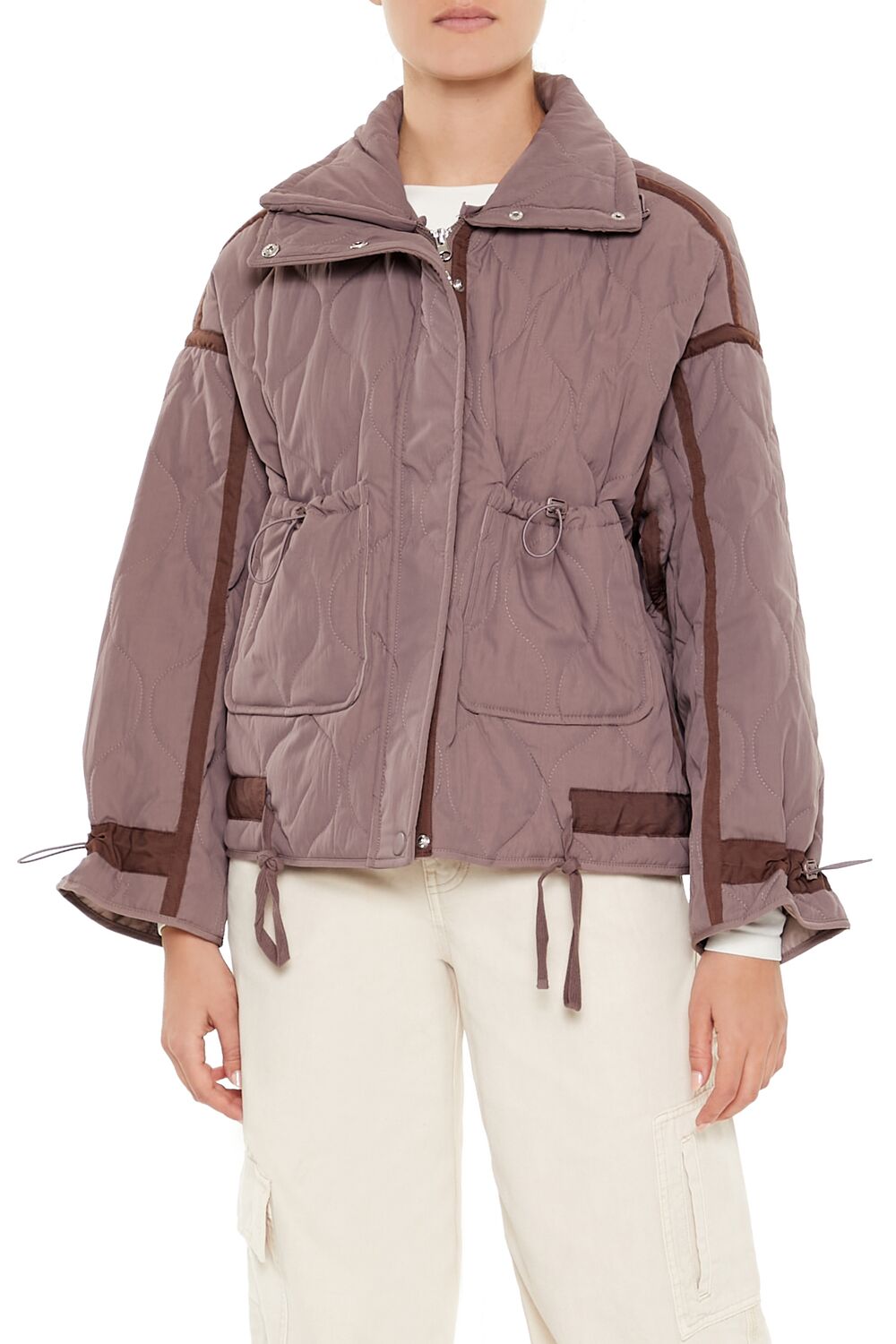  Forever 21 Quilted Two-Tone Puffer Jacket - white - Bonton
