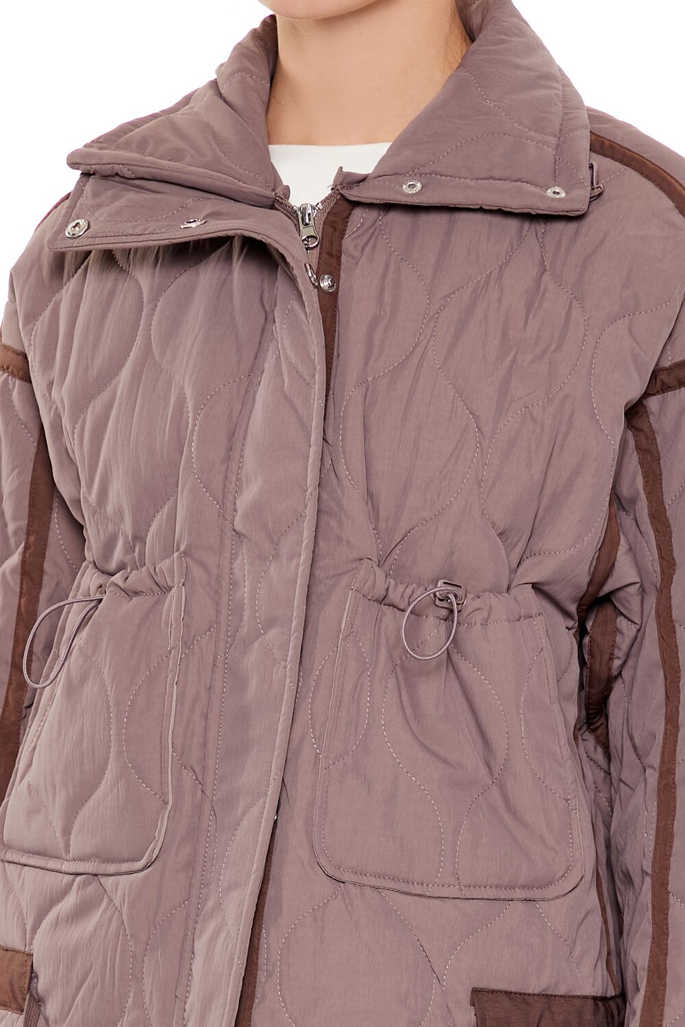  Forever 21 Quilted Two-Tone Puffer Jacket - white - Bonton
