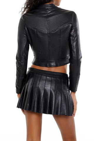 Notched Faux Leather Moto Jacket