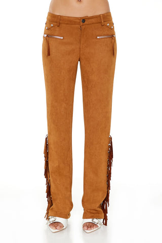 Rhinestone Fringe Faux Suede Pants