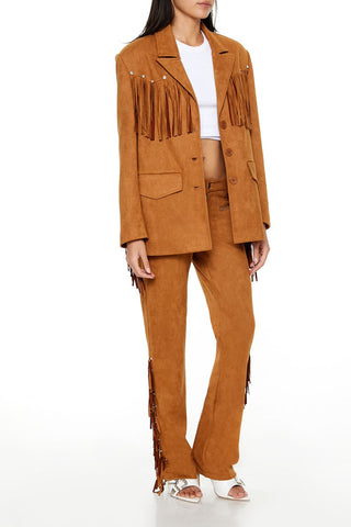 Rhinestone Fringe Faux Suede Pants