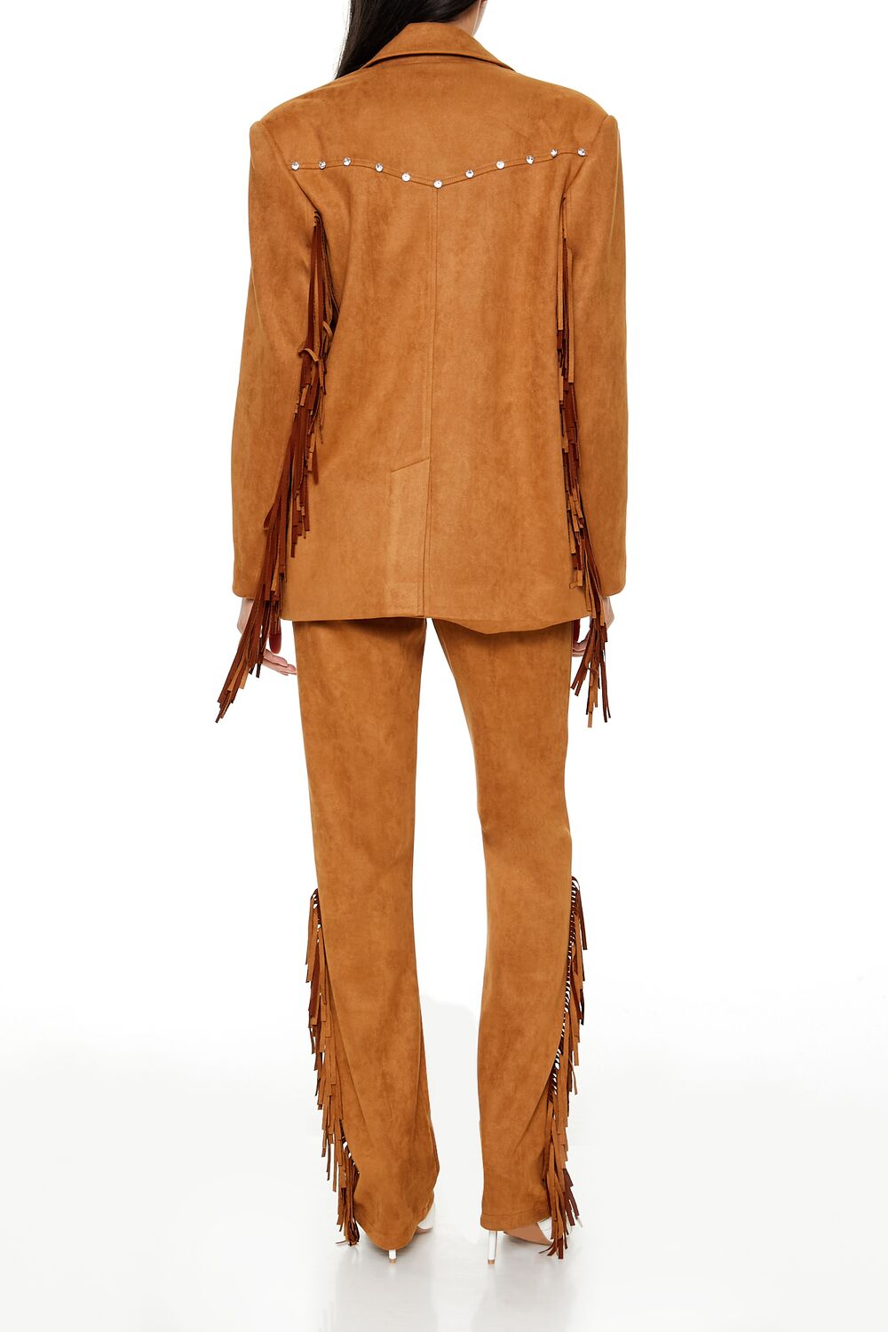  Forever 21 Rhinestone Fringe Faux Suede Pants - pine-bark - Bonton