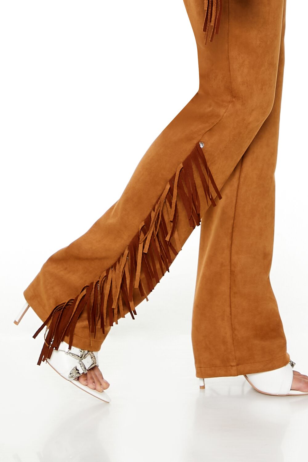  Forever 21 Rhinestone Fringe Faux Suede Pants - pine-bark - Bonton