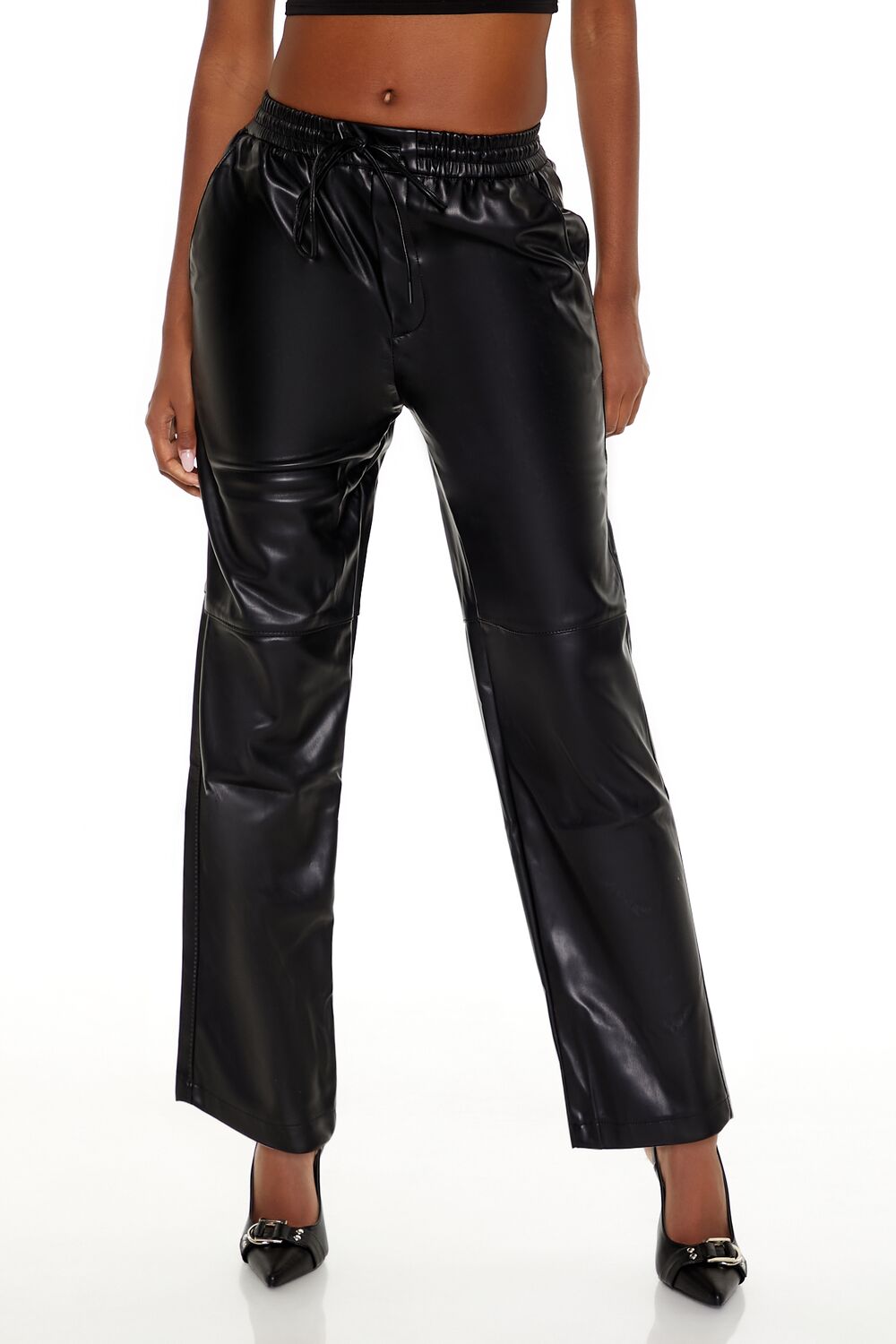  Forever 21 Faux Leather High-Rise Pants - black - Bonton