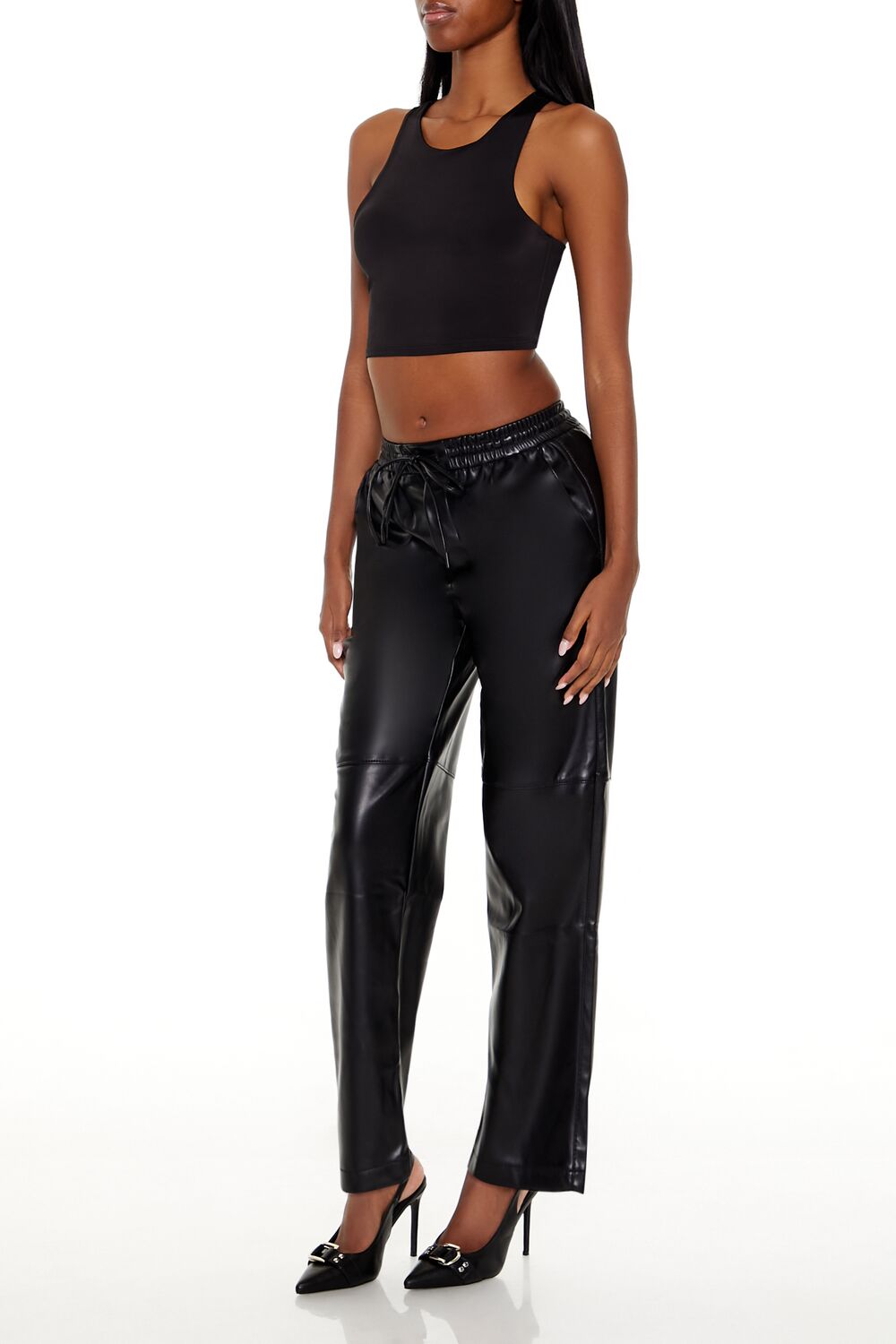  Forever 21 Faux Leather High-Rise Pants - black - Bonton