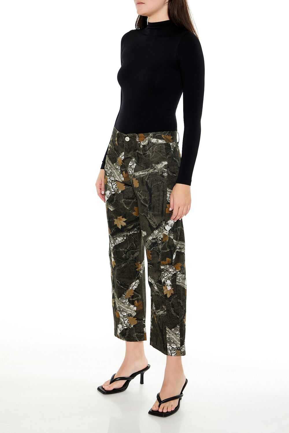 Forever 21 Leaf Camo Print Twill Pants - green-multi - Bonton