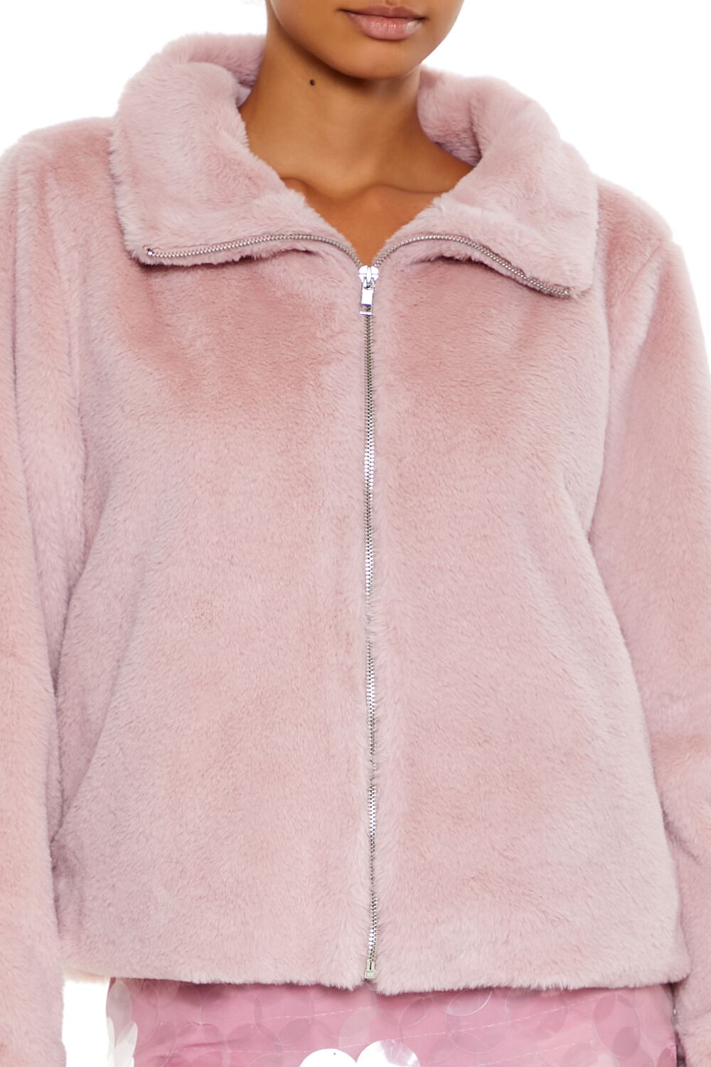  Forever 21 Faux Fur Zip-Up Coat - hunter-green - Bonton