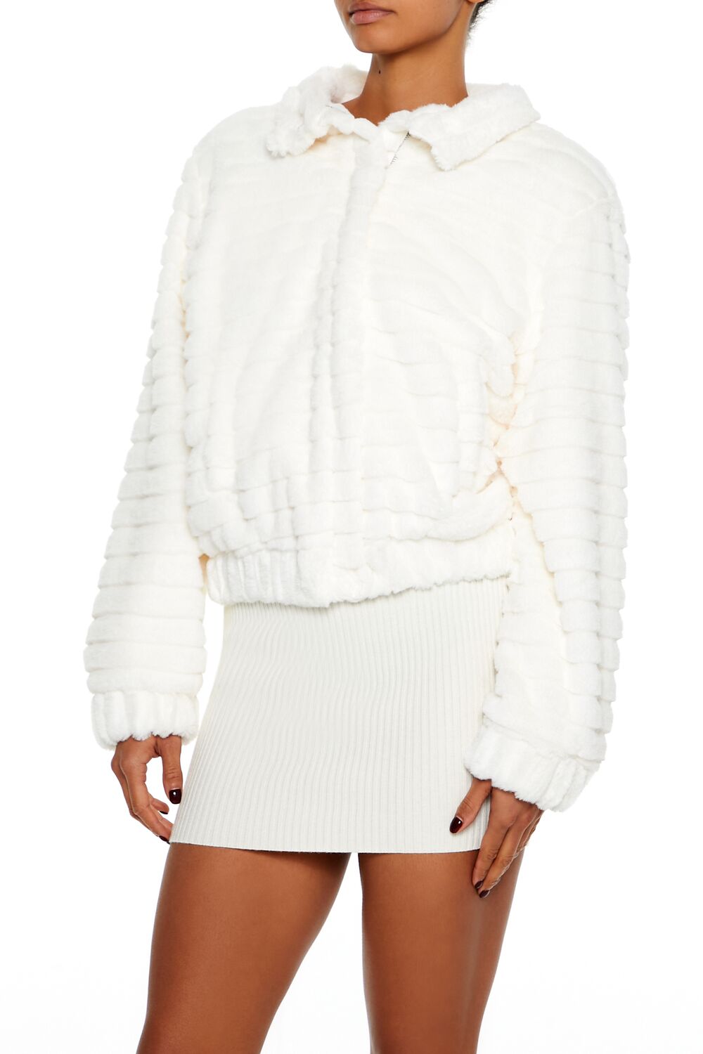  Forever 21 Quilted Faux Fur Bomber Jacket - walnut - Bonton
